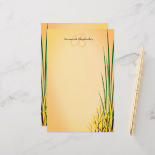 Anpassningsbar Monogram Namn Grass Gräns Brevpapper