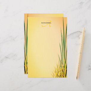 Anpassningsbar Monogram Namn Grass Gräns Statione Brevpapper