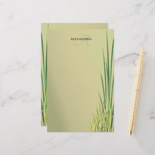 Anpassningsbar Monogram Namn Grass Gräns Stationer Brevpapper
