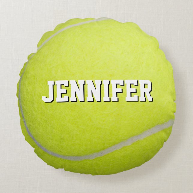 Anpassningsbar Monogram Namn Gult Tennis Boll Rund Kudde (Framsidan)