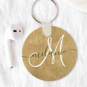 Anpassningsbar Monogram Namn Handwrite Gold Foil Nyckelring