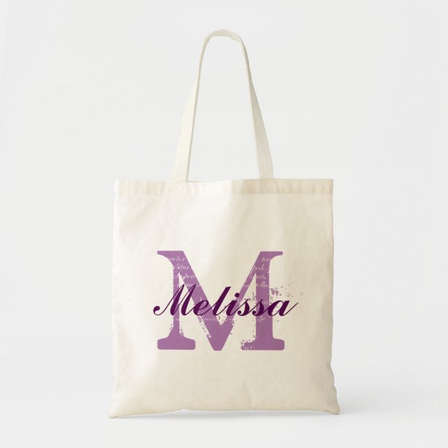 Anpassningsbar Monogram Namn Lila Tygkasse (Framsidan)