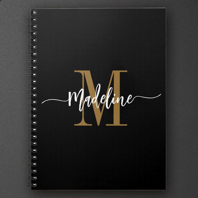 Anpassningsbar Monogram Namn Modern skript Swirls  Anteckningsbok (Skapare uppladdad)