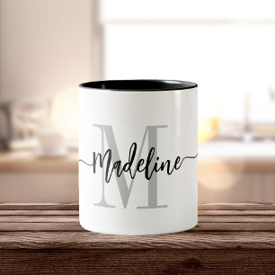 Anpassningsbar Monogram Namn Modern skript Swirls Två-Tonad Mugg