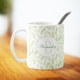 Anpassningsbar Monogram Namn, natur Fern Löv Mönst Kaffemugg