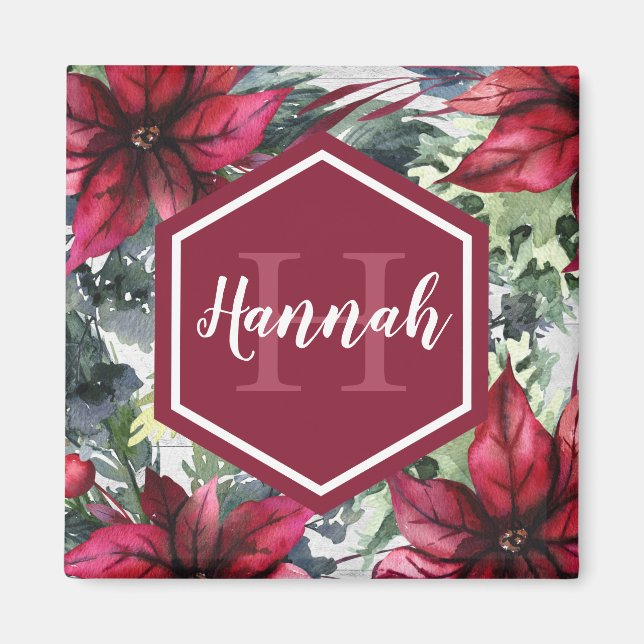 Anpassningsbar Monogram Namn Red Poinsettia Magnet (Framsidan)