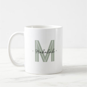 Anpassningsbar Monogram Namn Sage Grönt Kaffemugg