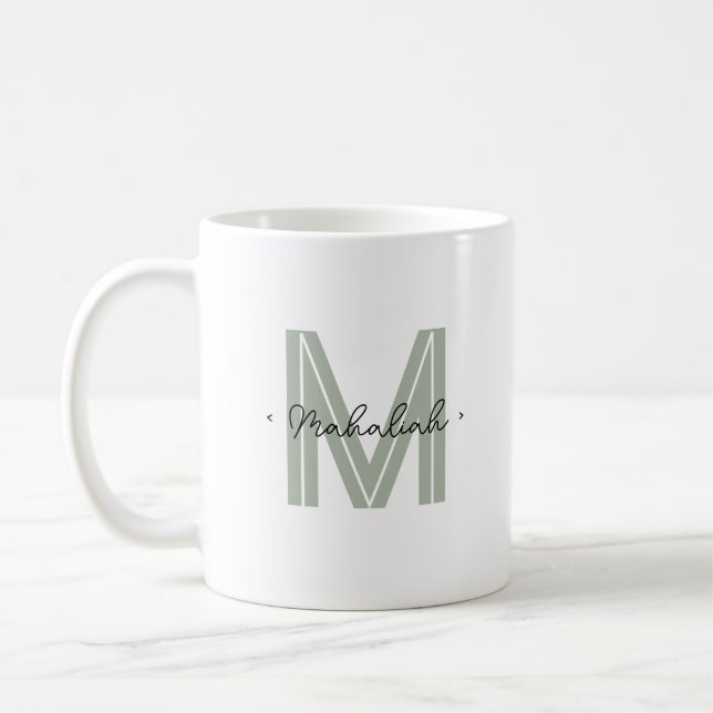Anpassningsbar Monogram Namn Sage Grönt Kaffemugg (Vänster)