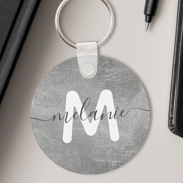 Anpassningsbar Monogram Namn Silver Foil Luxury Nyckelring (Skapare uppladdad)
