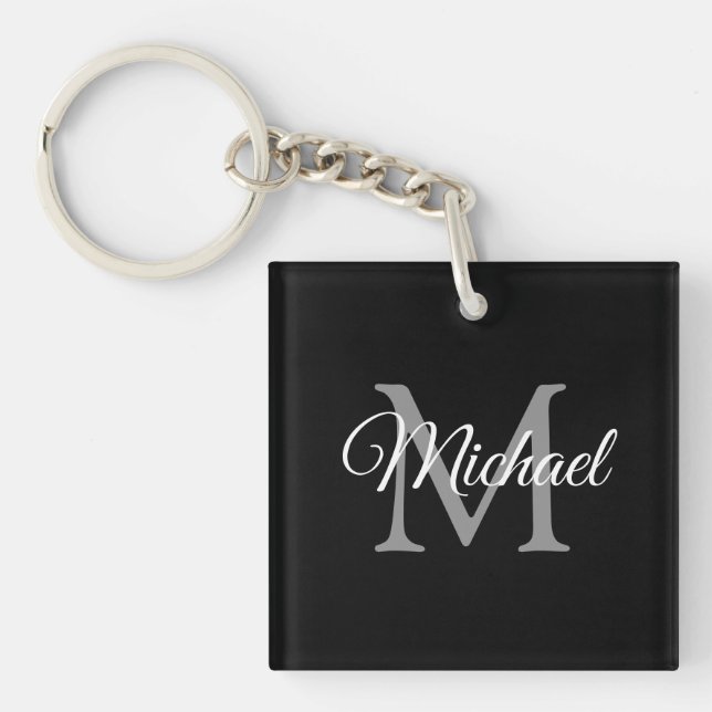 Anpassningsbar Monogram Namn svart mallruta (Framsidan)