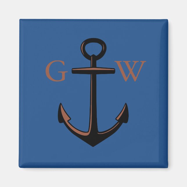 Anpassningsbar Monogram Nautical Anchor and Line Magnet (Framsidan)