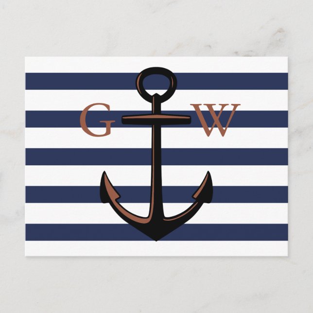 Anpassningsbar Monogram Nautical Anchor and Line Vykort (Framsida)