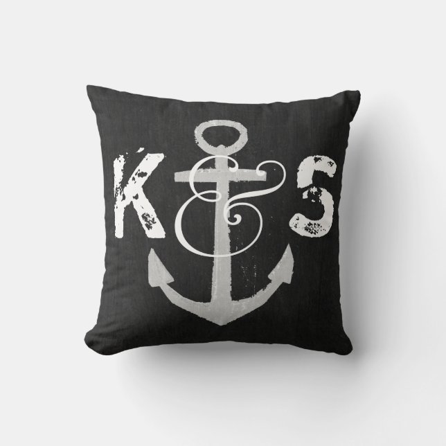 Anpassningsbar Monogram Nautical Blackboard Dekora Kudde (Framsida)