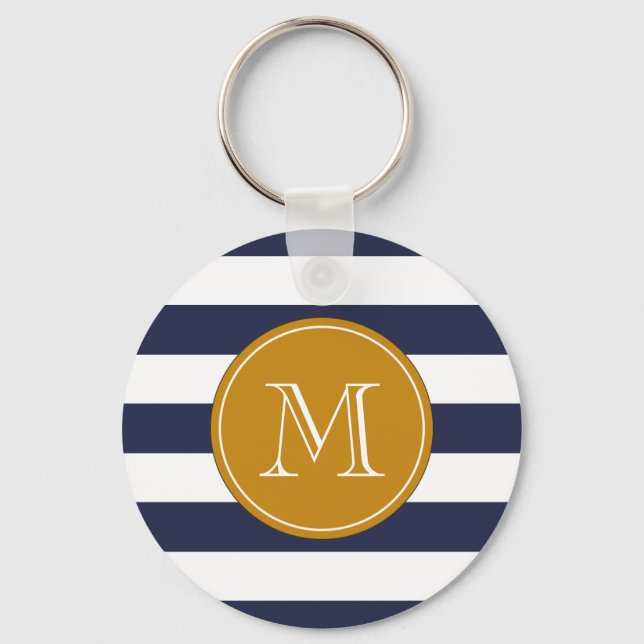 Anpassningsbar Monogram Navy Blue Rand Nyckelring (Framsida)