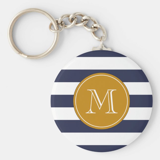 Anpassningsbar Monogram Navy Blue Rand Nyckelring (Framsidan)