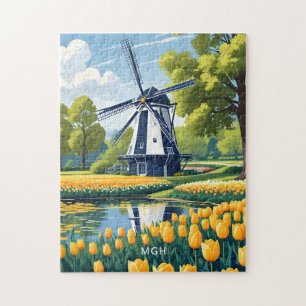 Anpassningsbar Monogram Netherlands Windmills Pussel