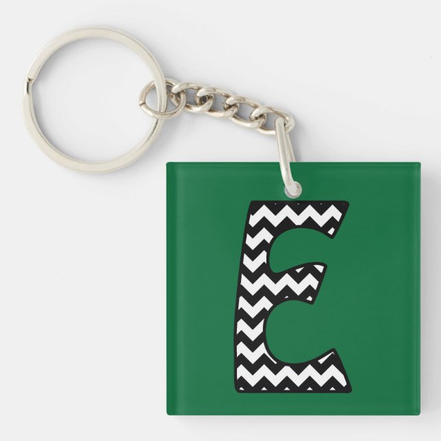 Anpassningsbar, Monogram-nyckelkedja: E: Black, Wh (Framsidan)