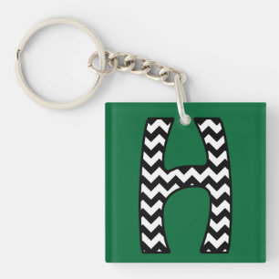 Anpassningsbar, Monogram-nyckelkedja: H: Black, Wh