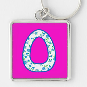 Anpassningsbar Monogram O Keychain, Ditsy-Blommöns Fyrkantig Silverfärgad Nyckelring
