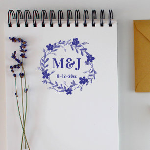 Anpassningsbar Monogram och Bröllop Dag Blommigt U Självfärgande Stämpel