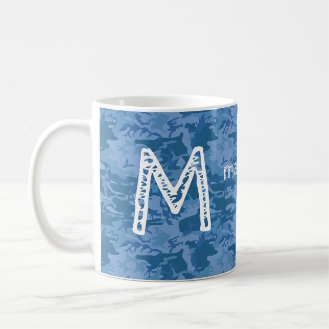 Anpassningsbar monogram och namn Blue Camouflage m Kaffemugg (Vänster)