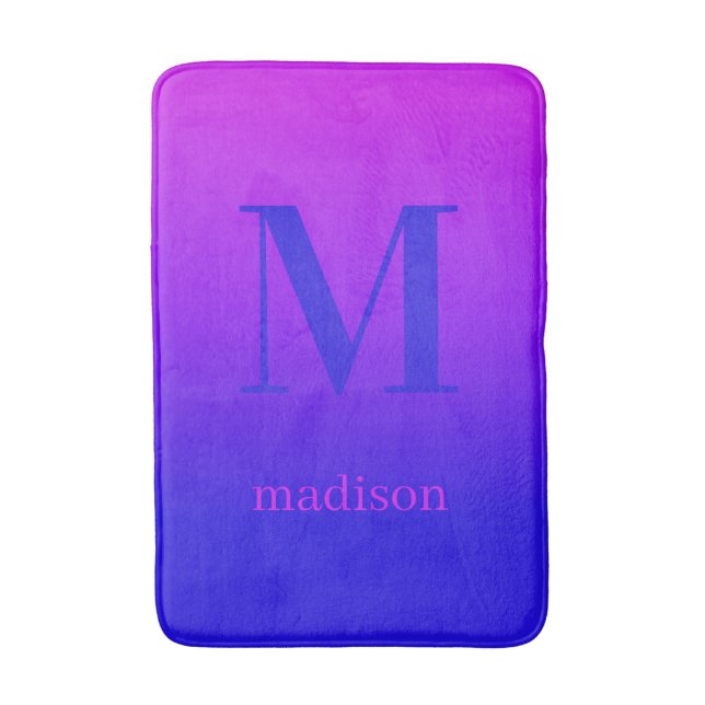 Anpassningsbar monogram och namn Rosa till blå öve Badrumsmatta (Framsidan (Vertikal))