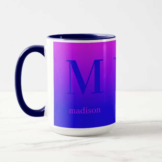 Anpassningsbar monogram och namn Rosa till blå öve Mugg (Vänster)