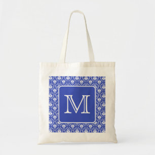 Anpassningsbar Monogram, om Blue and White Damask Tygkasse