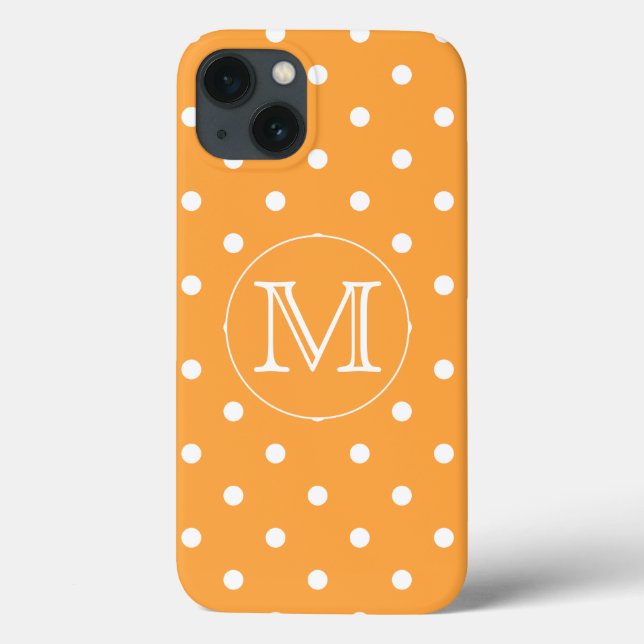 Anpassningsbar Monogram. Orange och vit polkadot. (Baksida)