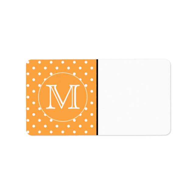 Anpassningsbar Monogram. Orange och vit polkadot. Adressetikett (Framsidan)