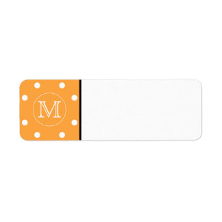 Anpassningsbar Monogram. Orange och vit polkadot. Returadress Etikett