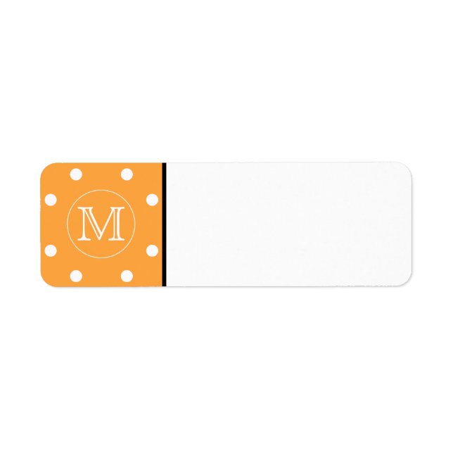 Anpassningsbar Monogram. Orange och vit polkadot. Returadress Etikett (Framsidan)