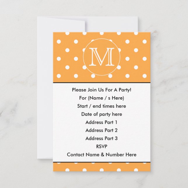  Anpassningsbar Monogram. Orange och White Polka D Inbjudningar (Framsida)