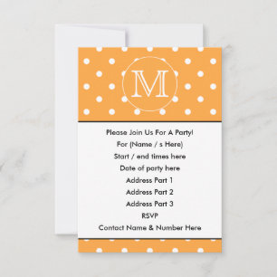 Anpassningsbar Monogram. Orange och White Polka D Inbjudningar