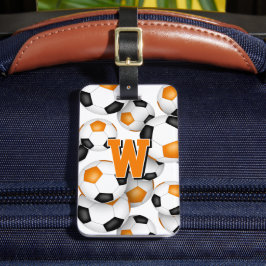 anpassningsbar monogram orange svart fotboll klubb bagagebricka