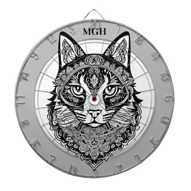 Anpassningsbar Monogram Ornamental Cat Darttavla (Framsidan)