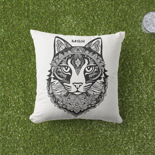 Anpassningsbar Monogram Ornamental Cat Kudde (Gräs)