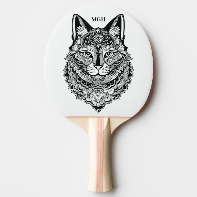 Anpassningsbar Monogram Ornamental Cat Pingisracket (Framsidan)