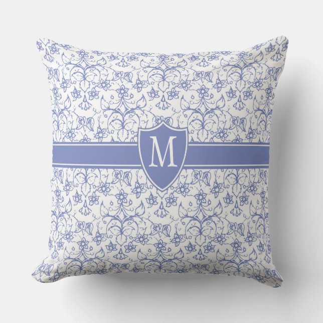 Anpassningsbar Monogram på Snyggt Blue Periwinkle  Kudde (Framsida)