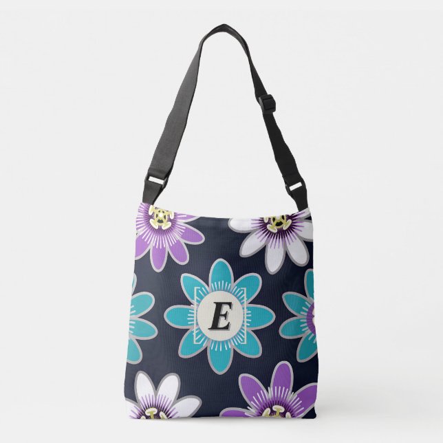 Anpassningsbar Monogram Passion Flower Blommigt Axelväska (Framsida)