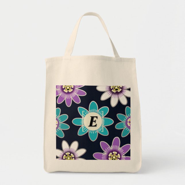 Anpassningsbar Monogram Passion Flower Blommigt Ma Tygkasse (Framsidan)