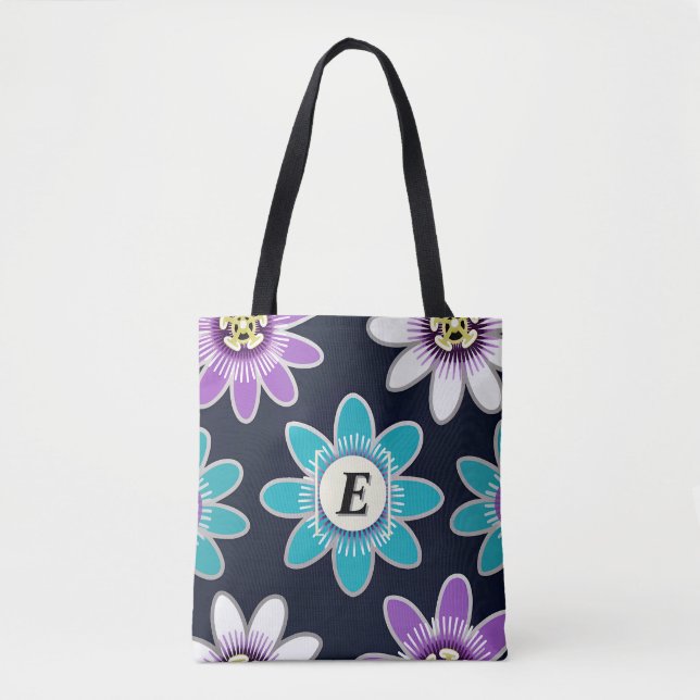 Anpassningsbar Monogram Passion Flower Blommigt Sh Tygkasse (Framsida)