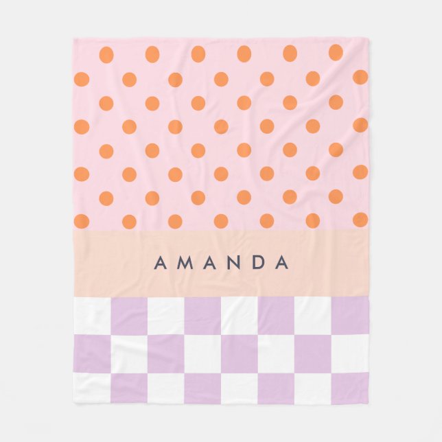 Anpassningsbar Monogram Pastel Polka Dot Lilac Che Fleecefilt (Framsidan)