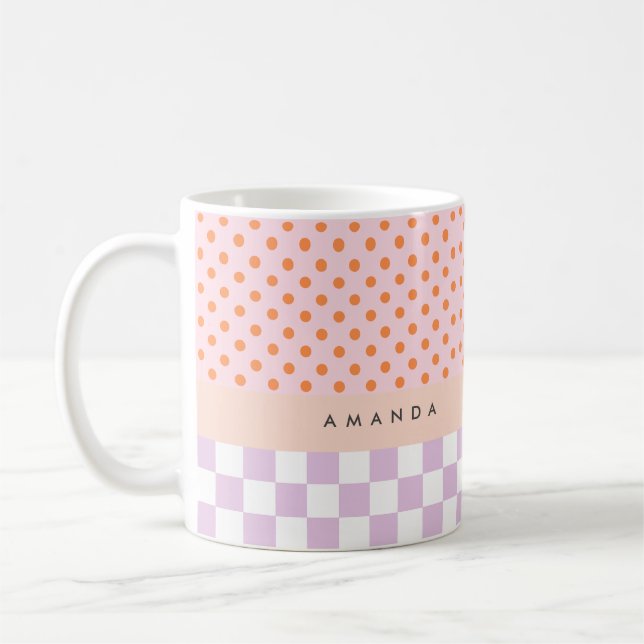 Anpassningsbar Monogram Pastel Polka Dot Lilac Che Kaffemugg (Vänster)