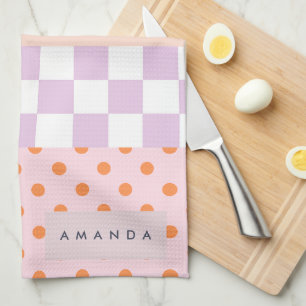 Anpassningsbar Monogram Pastel Polka Dot Lilac Che Kökshandduk