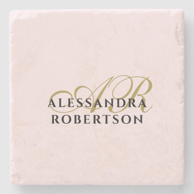 Anpassningsbar Monogram Pastel Rosa Guld Black Min Stenunderlägg (Framsidan)