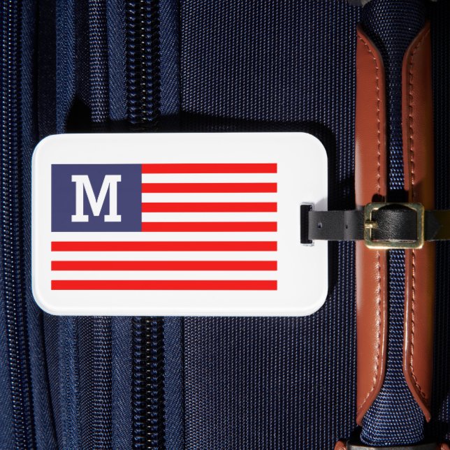 Anpassningsbar monogram patriotisk amerikansk flag bagagebricka (Framsida Insitu 4)