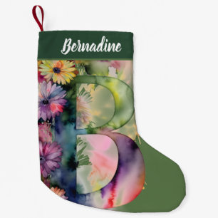 Anpassningsbar Monogram Personlig Blommigt Vattenf Liten Julstrumpa