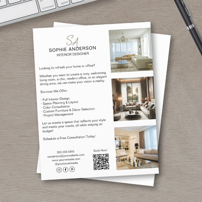Anpassningsbar Monogram Photo QR Professionell Bus Reklamblad (Custom Monogram Photo QR Professional Business Flyer)