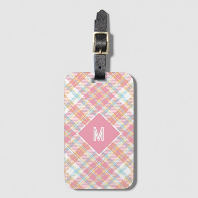 Anpassningsbar Monogram Play/Tartan Mönster Bagagebricka (Framsida vertikal)